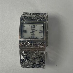 Vivani Silver and Black Filigree Quartz Watch